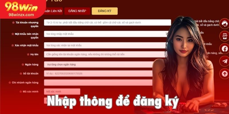Nhập các thông tin cho tài khoản nhượng quyền tại hệ thống